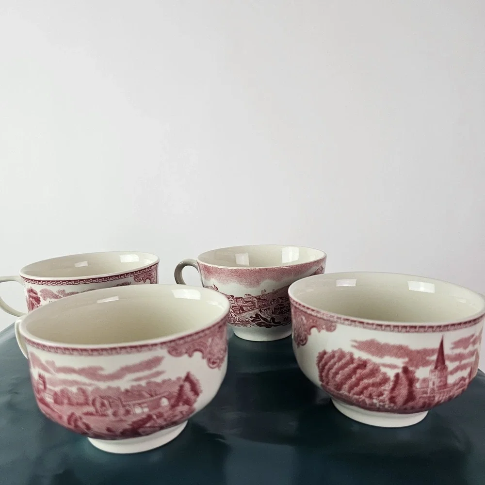 Johnson Bros Historic America Red Tea Cup & Saucer Mix SF Gold Rush Castle 8pc